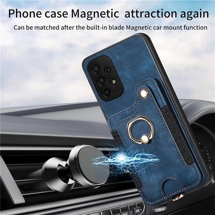 D4 For Samsung Galaxy A13 4G Case Leather Coated TPU RFID Blocking Phone Cover with Ring Kickstand