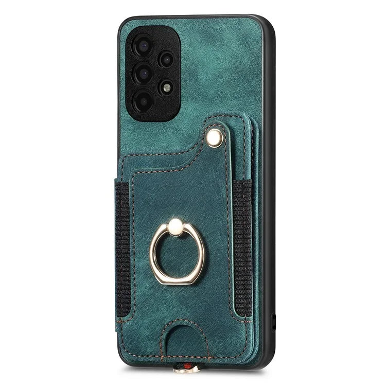 D4 For Samsung Galaxy A13 4G Case Leather Coated TPU RFID Blocking Phone Cover with Ring Kickstand