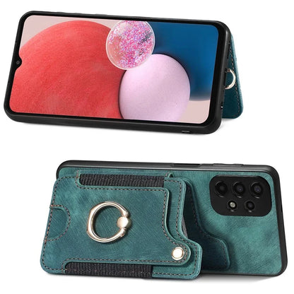 D4 For Samsung Galaxy A13 4G Case Leather Coated TPU RFID Blocking Phone Cover with Ring Kickstand