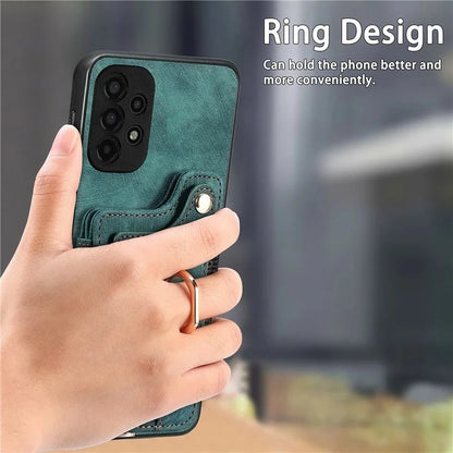 D4 For Samsung Galaxy A13 4G Case Leather Coated TPU RFID Blocking Phone Cover with Ring Kickstand