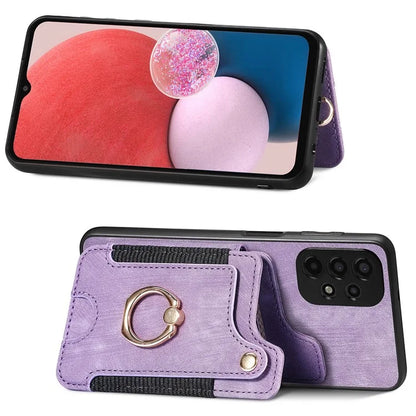 D4 For Samsung Galaxy A13 4G Case Leather Coated TPU RFID Blocking Phone Cover with Ring Kickstand