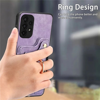 D4 For Samsung Galaxy A13 4G Case Leather Coated TPU RFID Blocking Phone Cover with Ring Kickstand
