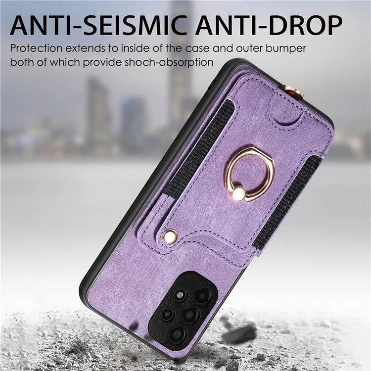 D4 For Samsung Galaxy A13 4G Case Leather Coated TPU RFID Blocking Phone Cover with Ring Kickstand