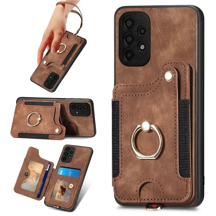 D4 For Samsung Galaxy A13 4G Case Leather Coated TPU RFID Blocking Phone Cover with Ring Kickstand