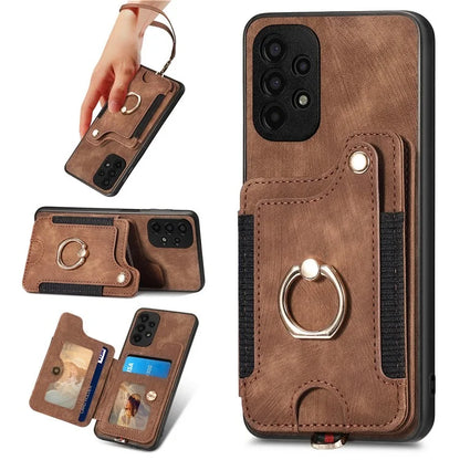 D4 For Samsung Galaxy A13 4G Case Leather Coated TPU RFID Blocking Phone Cover with Ring Kickstand