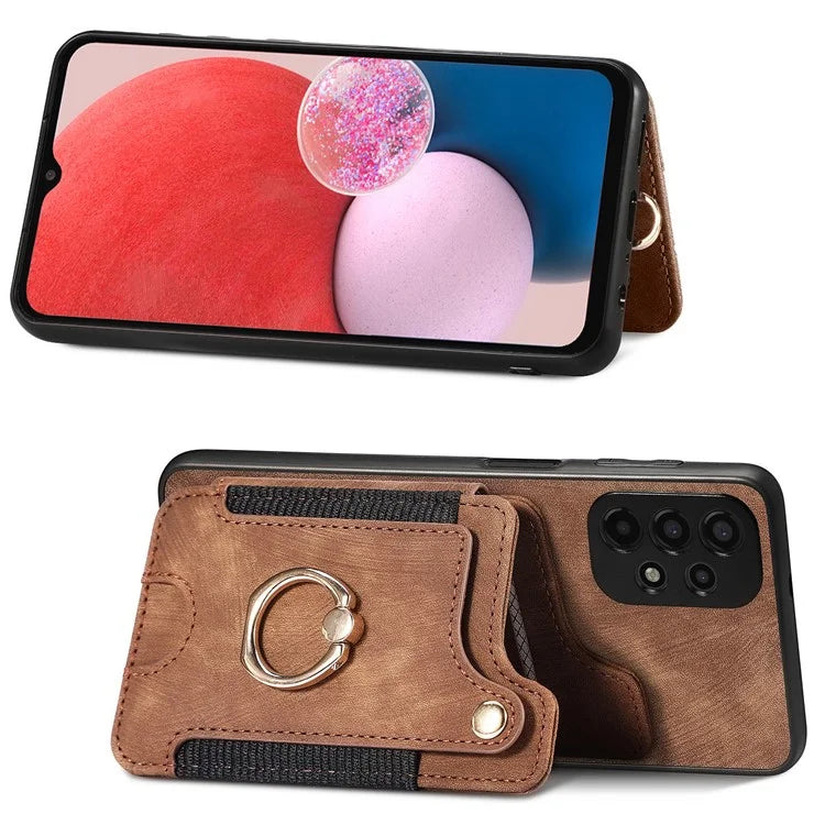 D4 For Samsung Galaxy A13 4G Case Leather Coated TPU RFID Blocking Phone Cover with Ring Kickstand