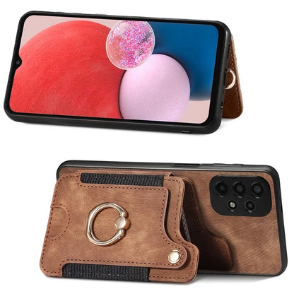 D4 For Samsung Galaxy A13 4G Case Leather Coated TPU RFID Blocking Phone Cover with Ring Kickstand