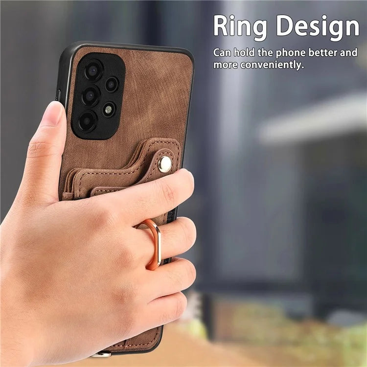 D4 For Samsung Galaxy A13 4G Case Leather Coated TPU RFID Blocking Phone Cover with Ring Kickstand
