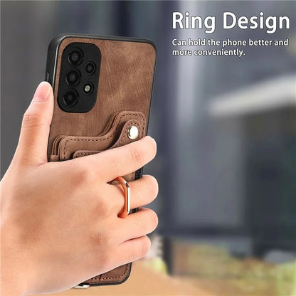 D4 For Samsung Galaxy A13 4G Case Leather Coated TPU RFID Blocking Phone Cover with Ring Kickstand