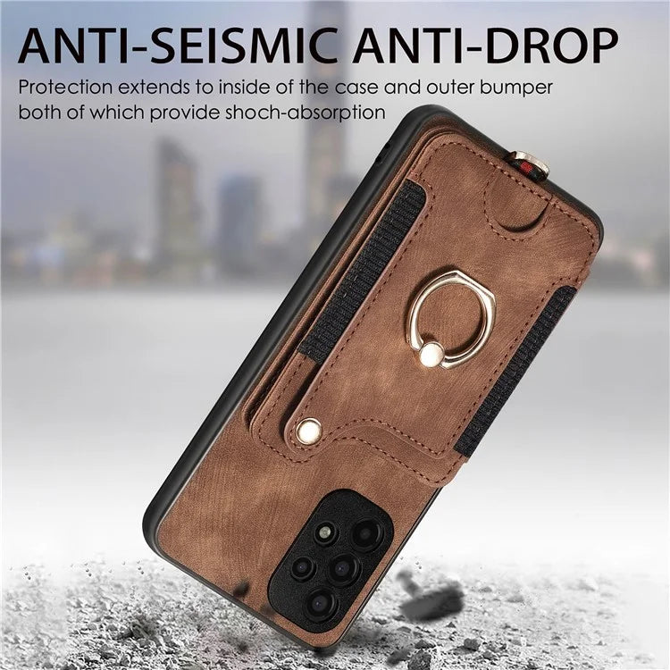 D4 For Samsung Galaxy A13 4G Case Leather Coated TPU RFID Blocking Phone Cover with Ring Kickstand