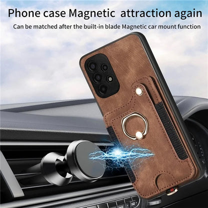 D4 For Samsung Galaxy A13 4G Case Leather Coated TPU RFID Blocking Phone Cover with Ring Kickstand