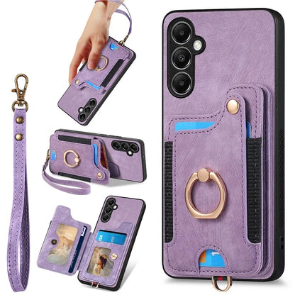 D4 For Samsung Galaxy A14 4G / 5G Case with Card Holder RFID Blocking Retro Leather Back Cover