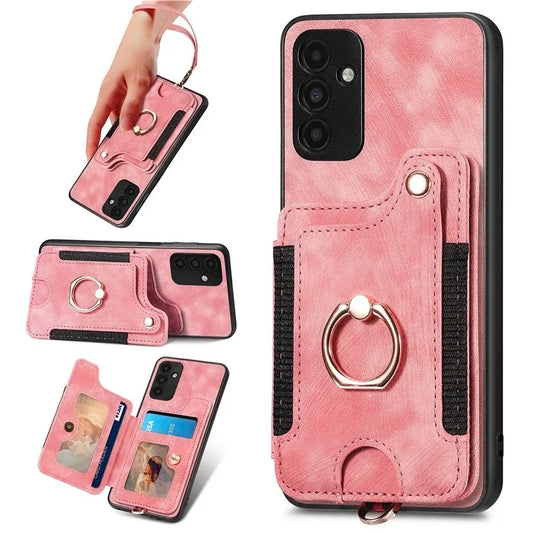 D4 For Samsung Galaxy A15 4G / 5G Phone Case Kickstand Card Holder RFID Blocking Leather+TPU Cover