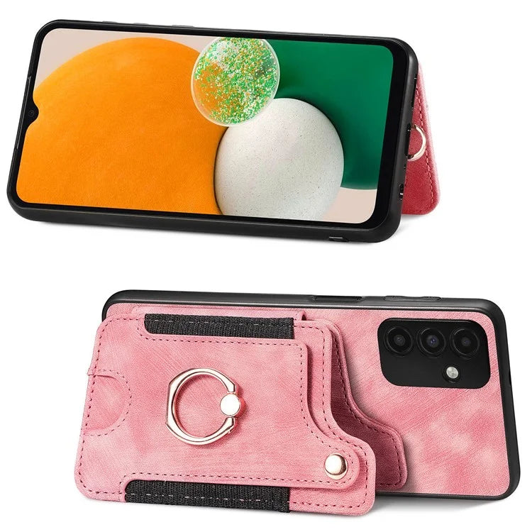 D4 For Samsung Galaxy A15 4G / 5G Phone Case Kickstand Card Holder RFID Blocking Leather+TPU Cover