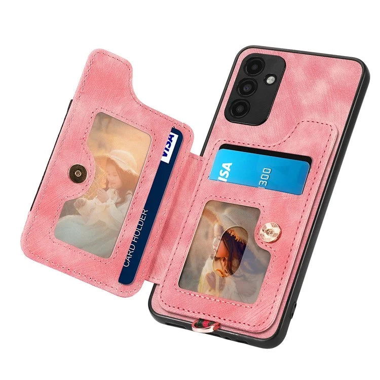 D4 For Samsung Galaxy A15 4G / 5G Phone Case Kickstand Card Holder RFID Blocking Leather+TPU Cover