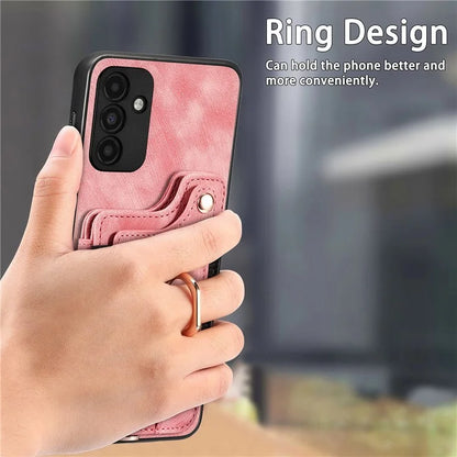 D4 For Samsung Galaxy A15 4G / 5G Phone Case Kickstand Card Holder RFID Blocking Leather+TPU Cover