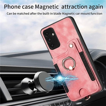 D4 For Samsung Galaxy A15 4G / 5G Phone Case Kickstand Card Holder RFID Blocking Leather+TPU Cover