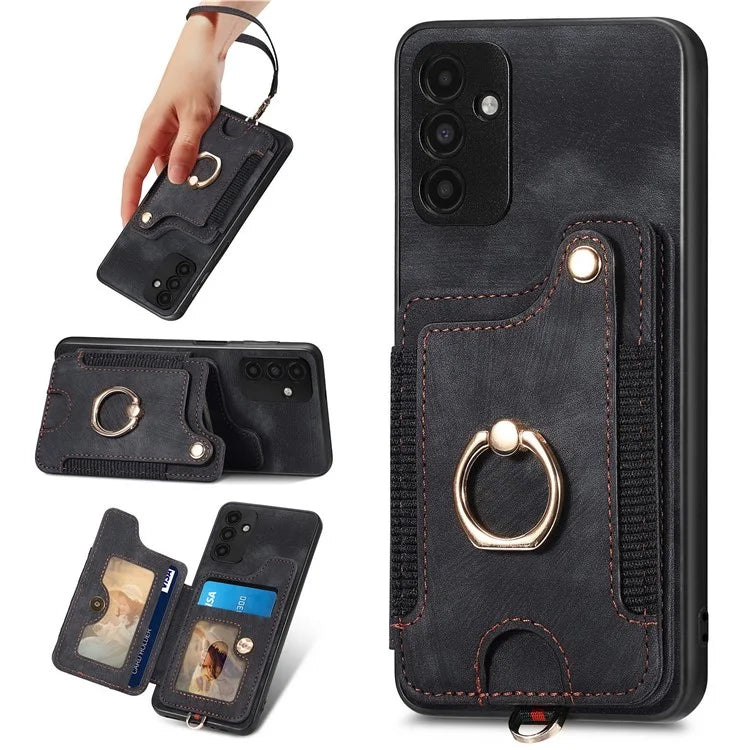 D4 For Samsung Galaxy A15 4G / 5G Phone Case Kickstand Card Holder RFID Blocking Leather+TPU Cover
