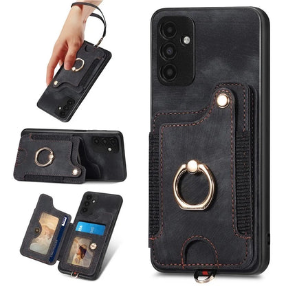 D4 For Samsung Galaxy A15 4G / 5G Phone Case Kickstand Card Holder RFID Blocking Leather+TPU Cover