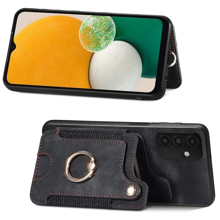 D4 For Samsung Galaxy A15 4G / 5G Phone Case Kickstand Card Holder RFID Blocking Leather+TPU Cover