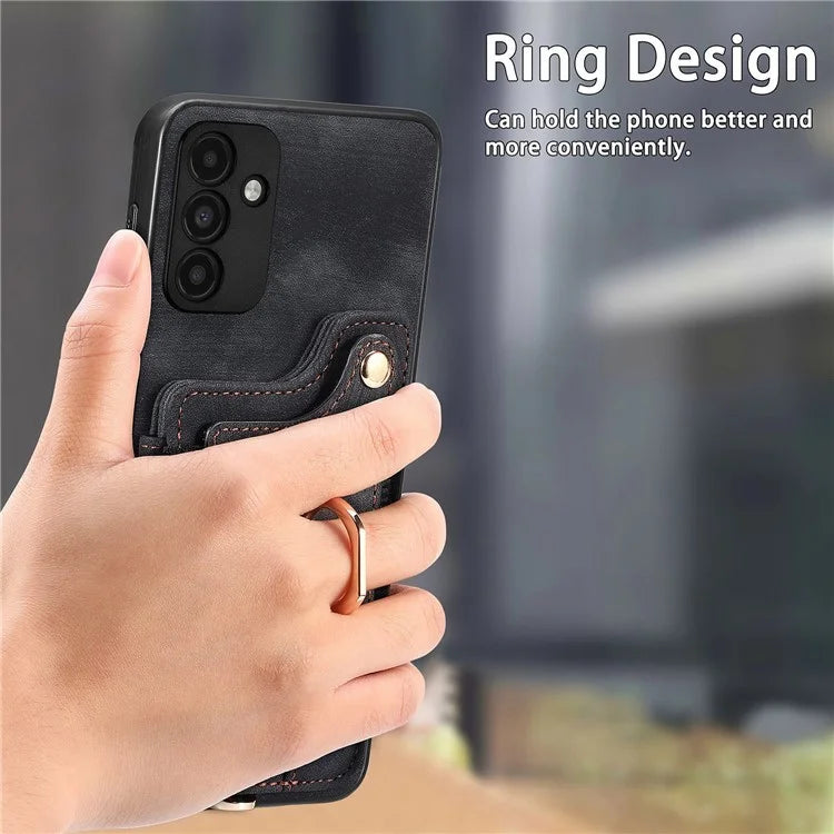 D4 For Samsung Galaxy A15 4G / 5G Phone Case Kickstand Card Holder RFID Blocking Leather+TPU Cover