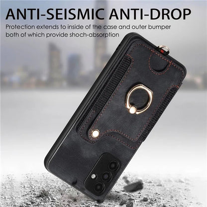 D4 For Samsung Galaxy A15 4G / 5G Phone Case Kickstand Card Holder RFID Blocking Leather+TPU Cover