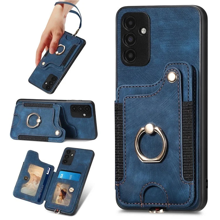 D4 For Samsung Galaxy A15 4G / 5G Phone Case Kickstand Card Holder RFID Blocking Leather+TPU Cover