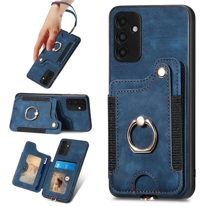 D4 For Samsung Galaxy A15 4G / 5G Phone Case Kickstand Card Holder RFID Blocking Leather+TPU Cover