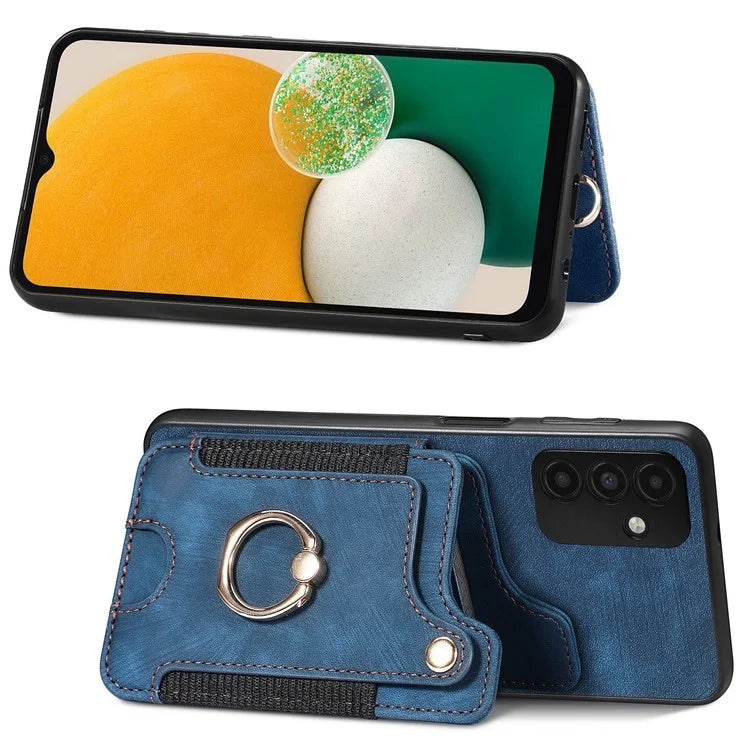 D4 For Samsung Galaxy A15 4G / 5G Phone Case Kickstand Card Holder RFID Blocking Leather+TPU Cover
