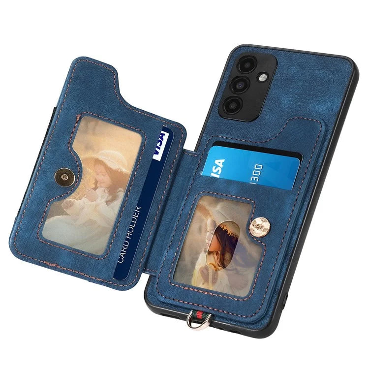 D4 For Samsung Galaxy A15 4G / 5G Phone Case Kickstand Card Holder RFID Blocking Leather+TPU Cover