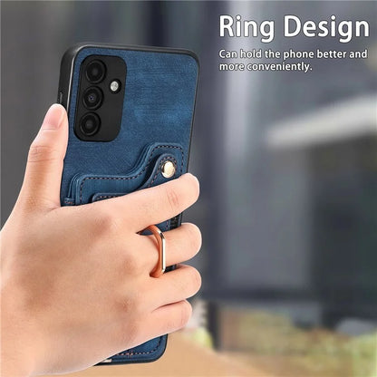 D4 For Samsung Galaxy A15 4G / 5G Phone Case Kickstand Card Holder RFID Blocking Leather+TPU Cover