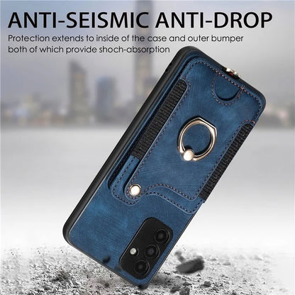 D4 For Samsung Galaxy A15 4G / 5G Phone Case Kickstand Card Holder RFID Blocking Leather+TPU Cover