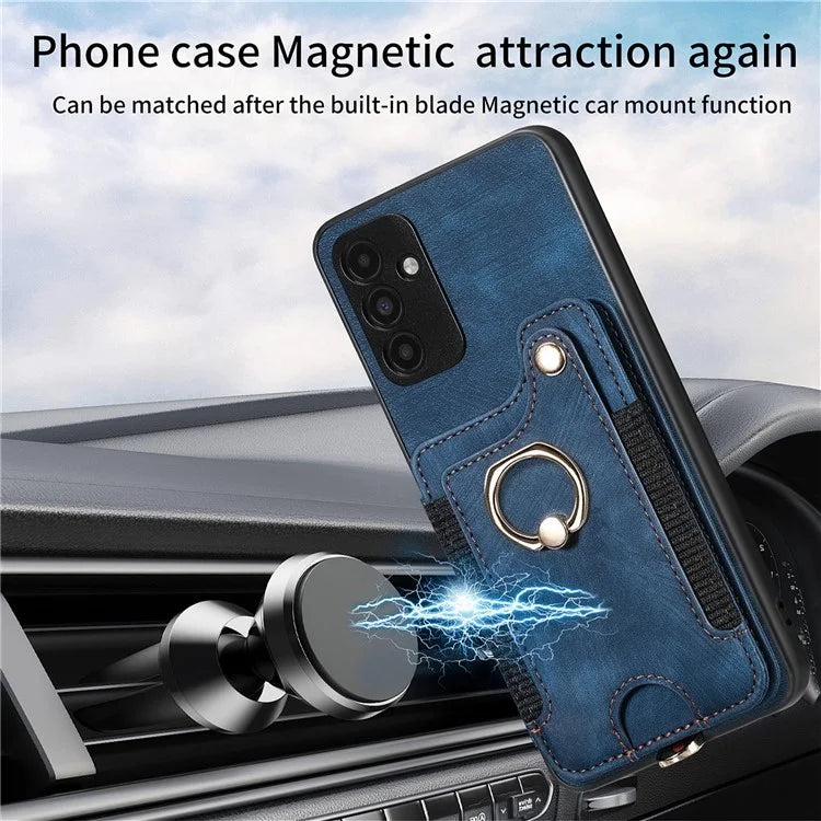 D4 For Samsung Galaxy A15 4G / 5G Phone Case Kickstand Card Holder RFID Blocking Leather+TPU Cover
