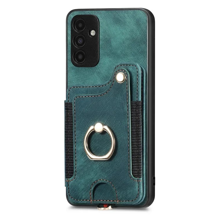 D4 For Samsung Galaxy A15 4G / 5G Phone Case Kickstand Card Holder RFID Blocking Leather+TPU Cover