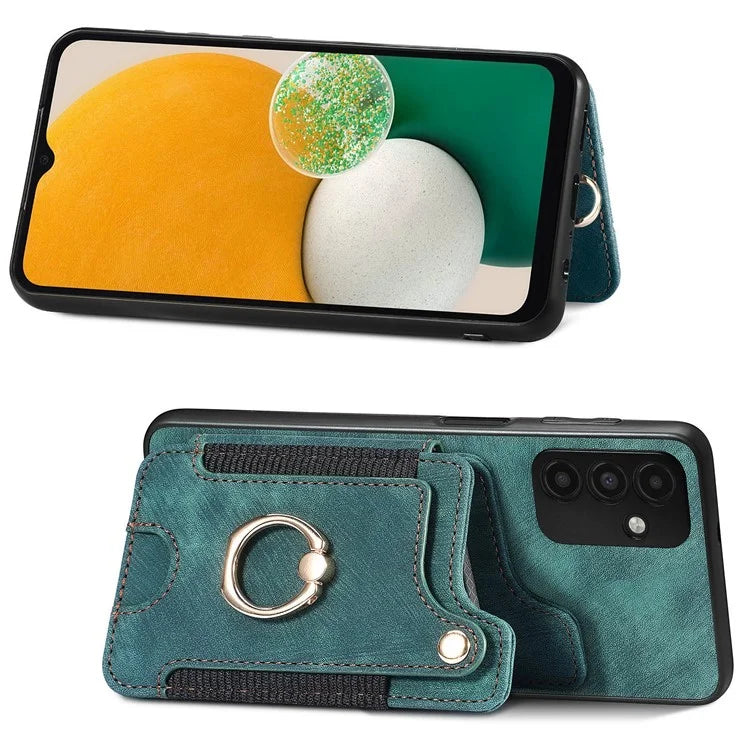D4 For Samsung Galaxy A15 4G / 5G Phone Case Kickstand Card Holder RFID Blocking Leather+TPU Cover
