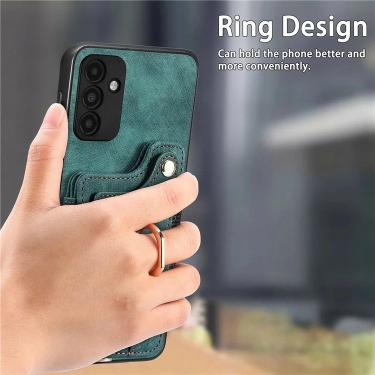 D4 For Samsung Galaxy A15 4G / 5G Phone Case Kickstand Card Holder RFID Blocking Leather+TPU Cover