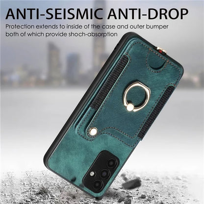 D4 For Samsung Galaxy A15 4G / 5G Phone Case Kickstand Card Holder RFID Blocking Leather+TPU Cover
