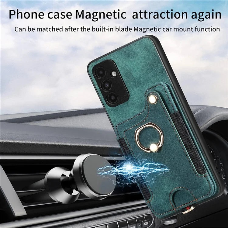 D4 For Samsung Galaxy A15 4G / 5G Phone Case Kickstand Card Holder RFID Blocking Leather+TPU Cover