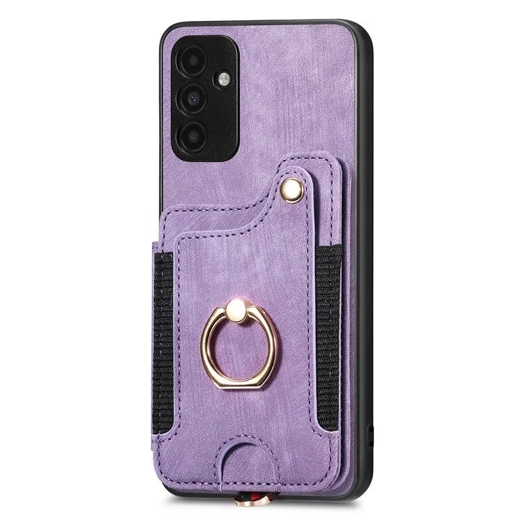 D4 For Samsung Galaxy A15 4G / 5G Phone Case Kickstand Card Holder RFID Blocking Leather+TPU Cover