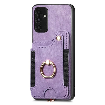 D4 For Samsung Galaxy A15 4G / 5G Phone Case Kickstand Card Holder RFID Blocking Leather+TPU Cover