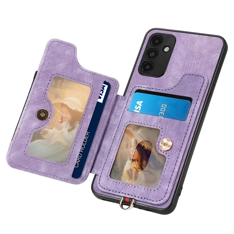 D4 For Samsung Galaxy A15 4G / 5G Phone Case Kickstand Card Holder RFID Blocking Leather+TPU Cover