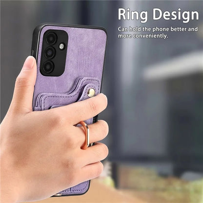 D4 For Samsung Galaxy A15 4G / 5G Phone Case Kickstand Card Holder RFID Blocking Leather+TPU Cover