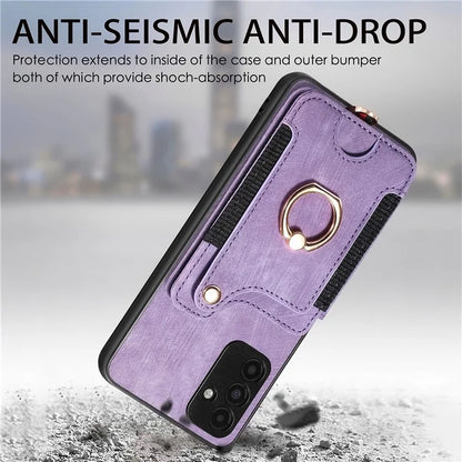 D4 For Samsung Galaxy A15 4G / 5G Phone Case Kickstand Card Holder RFID Blocking Leather+TPU Cover