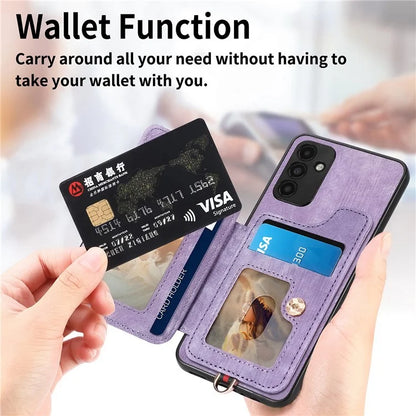 D4 For Samsung Galaxy A15 4G / 5G Phone Case Kickstand Card Holder RFID Blocking Leather+TPU Cover