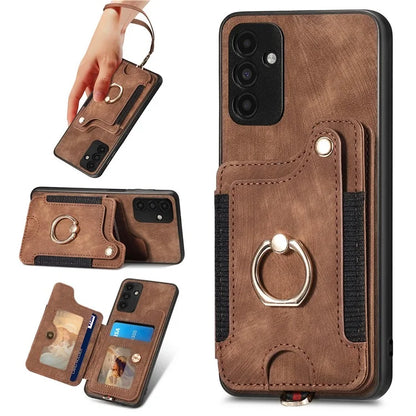 D4 For Samsung Galaxy A15 4G / 5G Phone Case Kickstand Card Holder RFID Blocking Leather+TPU Cover