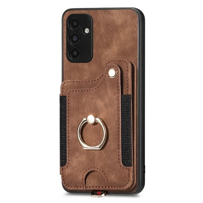 D4 For Samsung Galaxy A15 4G / 5G Phone Case Kickstand Card Holder RFID Blocking Leather+TPU Cover