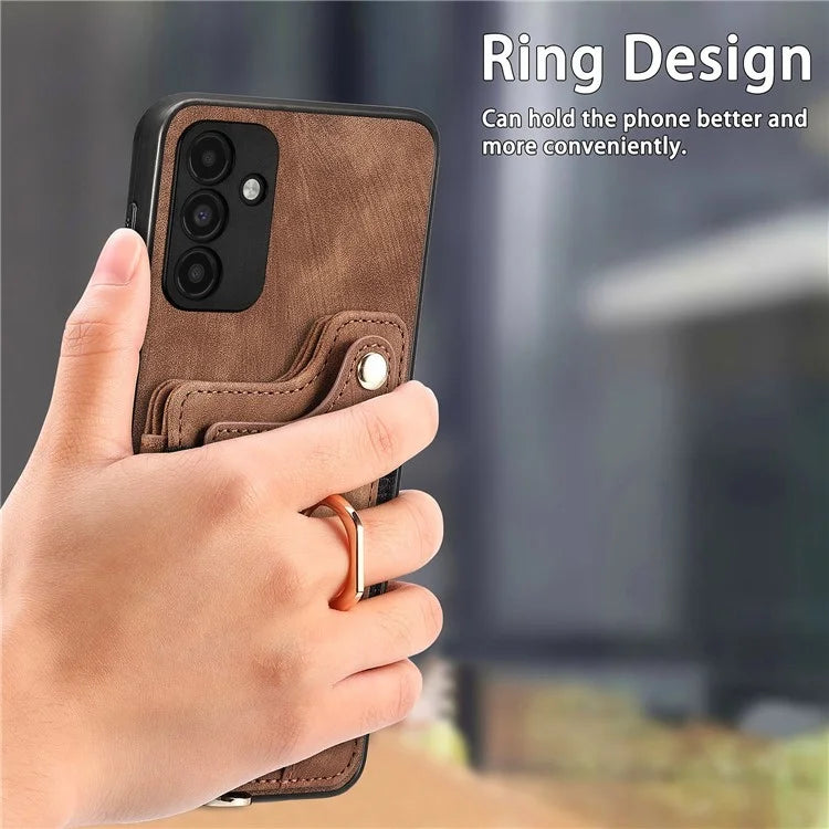D4 For Samsung Galaxy A15 4G / 5G Phone Case Kickstand Card Holder RFID Blocking Leather+TPU Cover