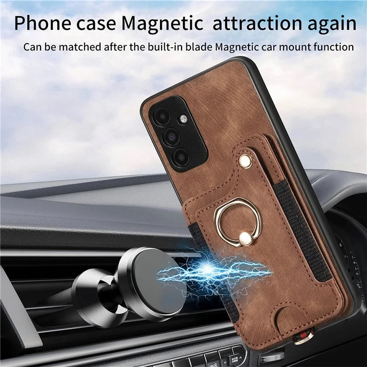 D4 For Samsung Galaxy A15 4G / 5G Phone Case Kickstand Card Holder RFID Blocking Leather+TPU Cover