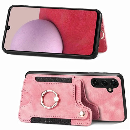 D4 For Samsung Galaxy A24 4G (162.1 x 77.6 x 8.3mm) Case Card Slots RFID Blocking Leather Cover with Wrist Strap