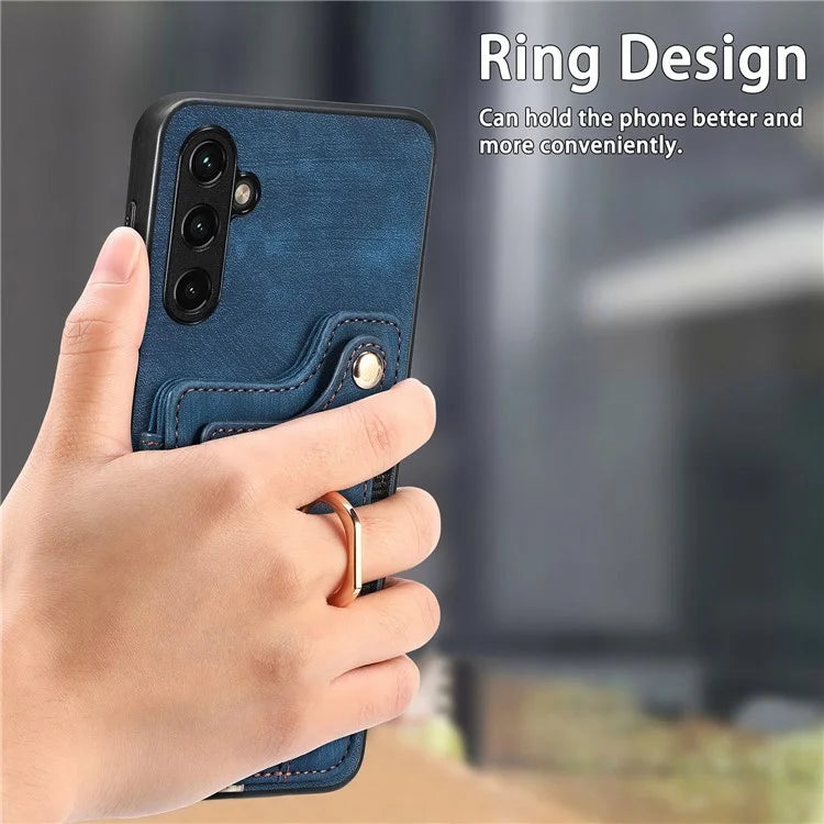 D4 For Samsung Galaxy A24 4G (162.1 x 77.6 x 8.3mm) Case Card Slots RFID Blocking Leather Cover with Wrist Strap